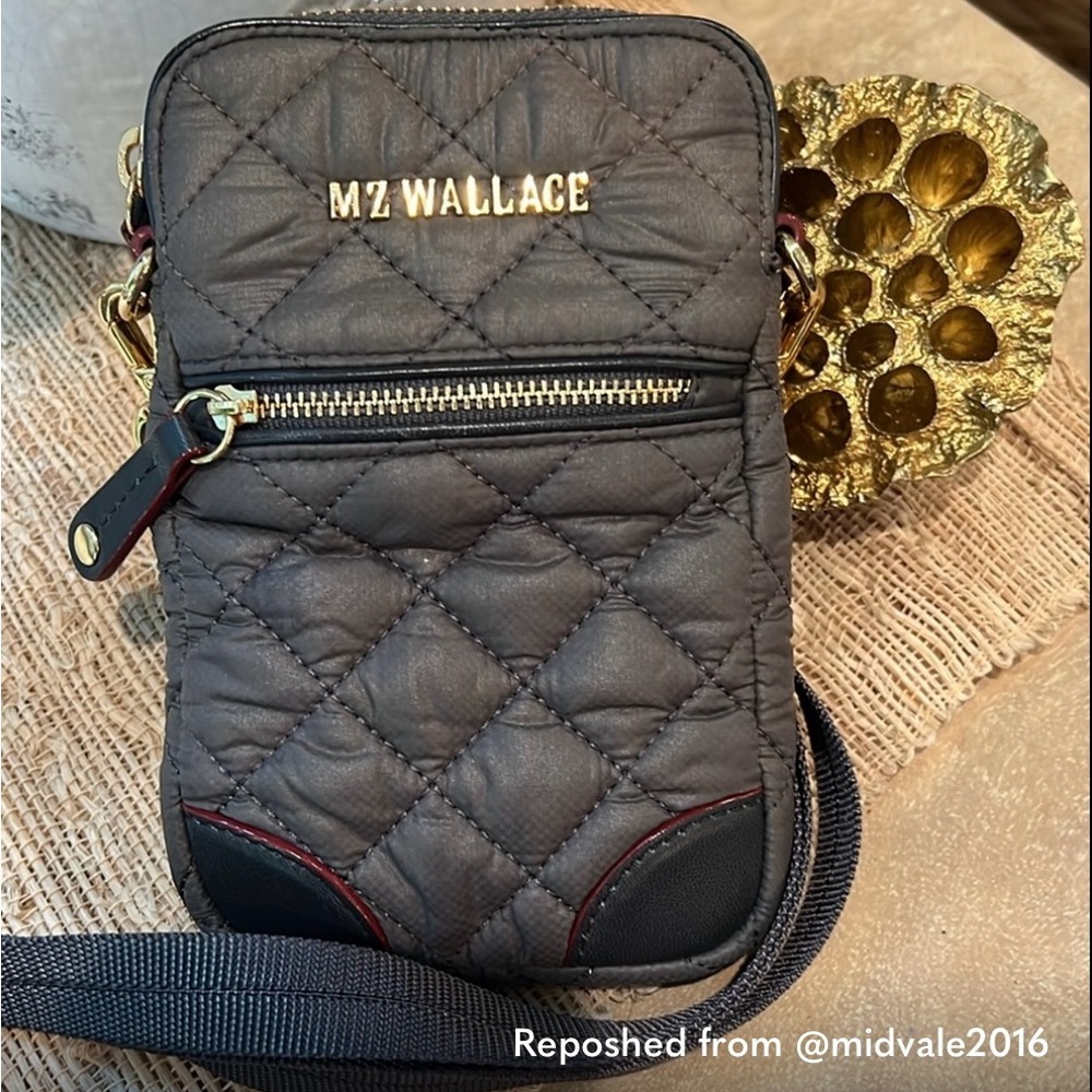 MZ Wallace Quilted Mini Crossbody in Charcoal with Gold Hardware